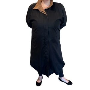 Vintage London Fog Lined Trench Coat Black Tan Sz 14 2X Capsule Old Money Wool